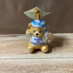 New! Old World Christmas Baby Boy 1st Teddy Bear Tree Ornament Hanging First